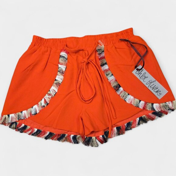 Anthropologie Chloe Oliver Festival shorts Red S Bold Boho Fringe Vacation NWT - Picture 1 of 11